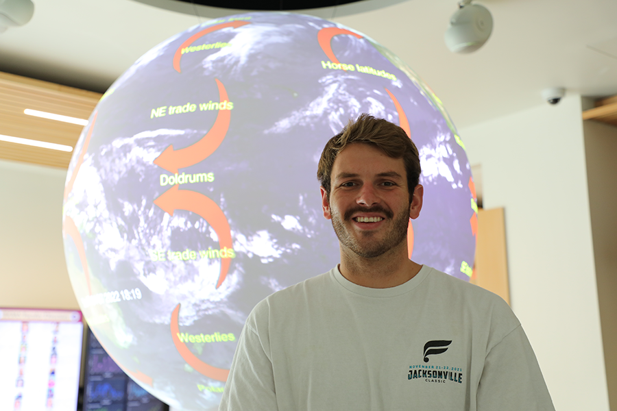 Prieto in the FSU Earth, Ocean, and Atmospheric Science building. Photo by McKenzie Harris.